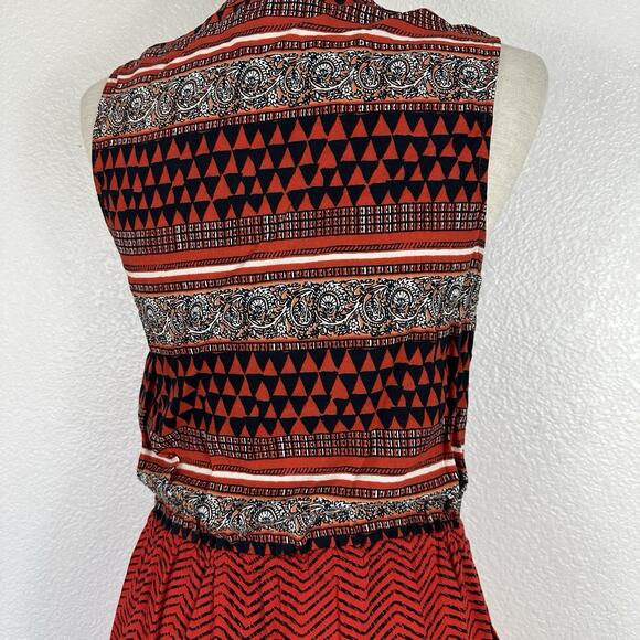 Lucky Brand Boho Dress Womens Small Orange Black Tribal Sleeveless Cotton Shift - Picture 10 of 13